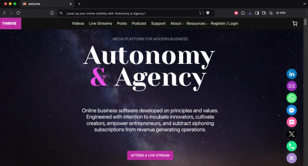 Website contact options for Membership Platform Autonomy & Agency WordPress powered Media Platform For Creators