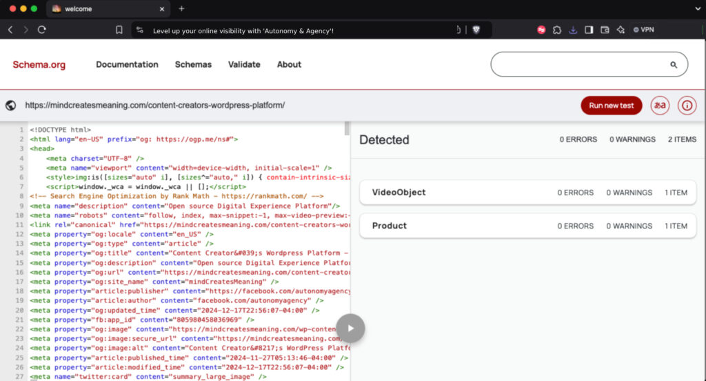 Schema structured data audit validation tool for wordpress websites