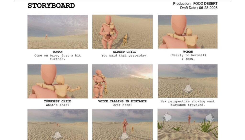 Brand Film 3D storyboard for narrative film used for fundraising and awareness for food bank.